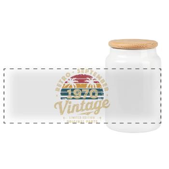 Vintage September 1970 Limited Edition September - Panoramic Cookie Jar with Wooden Lid - white - Front