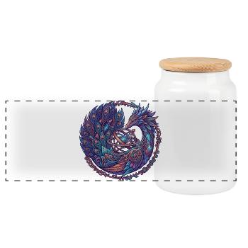 Cosmic Phoenix in the Circle of the Stars - Panoramic Cookie Jar with Wooden Lid - white - Front