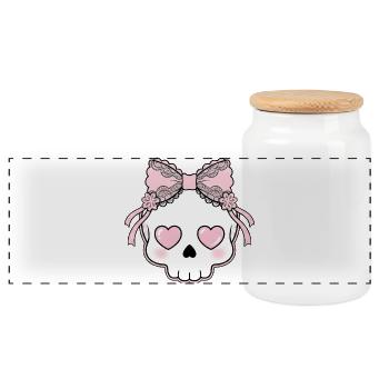 Kawaii Skull Heart Eyes - Panoramic Cookie Jar with Wooden Lid - white - Front