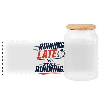 Running Late. Still Running. - Panoramic Cookie Jar with Wooden Lid - white - Front