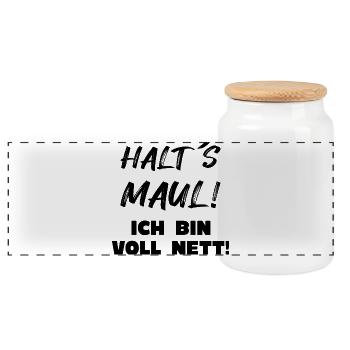 Voll Nett  - Panorama Keksdose mit Holzdeckel - Weiß - Vorne