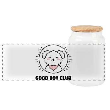 Good Boy Club Hund Logo - Panorama Keksdose mit Holzdeckel - Weiß - Vorne