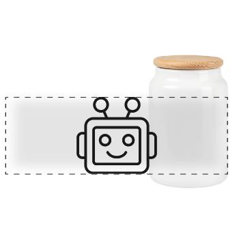 KI-Roboter-Kopfzeilen-Symbol - Panorama Keksdose mit Holzdeckel - Weiß - Vorne