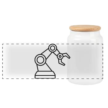 KI-Roboter-Armlinien-Symbol - Panorama Keksdose mit Holzdeckel - Weiß - Vorne