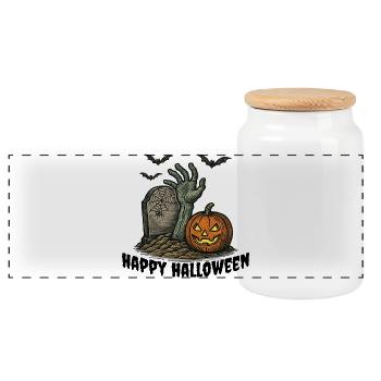 Halloween - Panorama Keksdose mit Holzdeckel - Weiß - Vorne