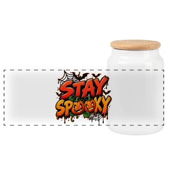 Gruselig Halloween Party Stay Spooky Kürbis Spinne - Panorama Keksdose mit Holzdeckel - Weiß - Vorne