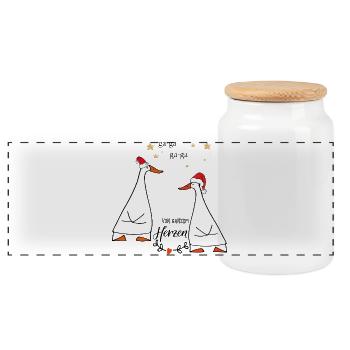 Gänse Duo - Panorama Keksdose mit Holzdeckel - Weiß - Vorne