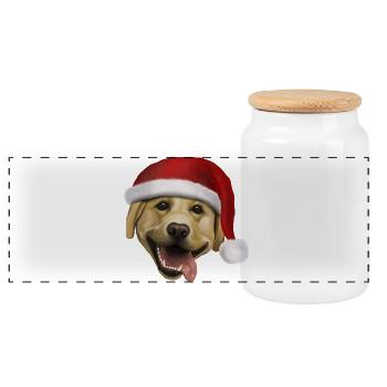 Labrador mit Weihnachtsmütze - Weihnachtshund - Panorama Keksdose mit Holzdeckel - Weiß - Vorne