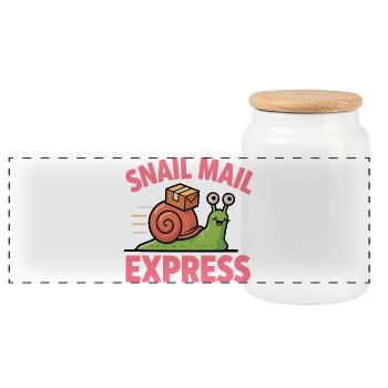Schneckenpost – Snail Mail Express - Panorama Keksdose mit Holzdeckel - Weiß - Vorne