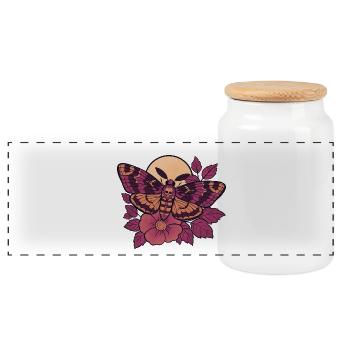 Schädelmotten-Mond-Floral - Panorama Keksdose mit Holzdeckel - Weiß - Vorne