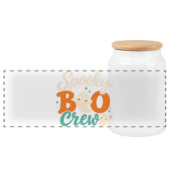 Spooky Boo Crew Retro Halloween-Geister - Panorama Keksdose mit Holzdeckel - Weiß - Vorne