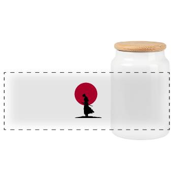 Samurai and Sun - Panoramic Cookie Jar with Wooden Lid - white - Front