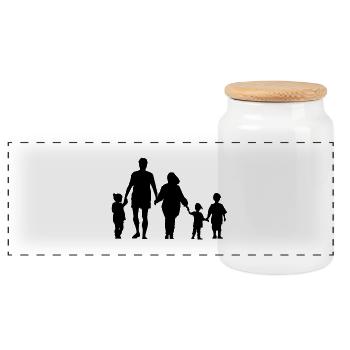 family - Panoramic Cookie Jar with Wooden Lid - white - Front