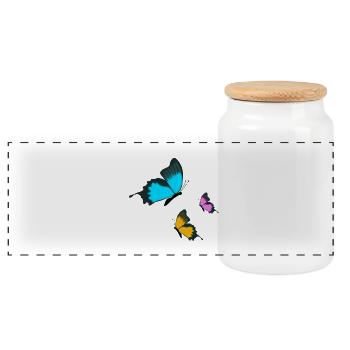 butterflies - Panoramic Cookie Jar with Wooden Lid - white - Front