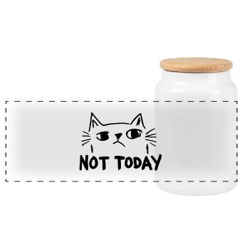 Not Today – Schwarz-Weiße Katze im Cool-Vintage-St - Panorama Keksdose mit Holzdeckel - Weiß - Vorne
