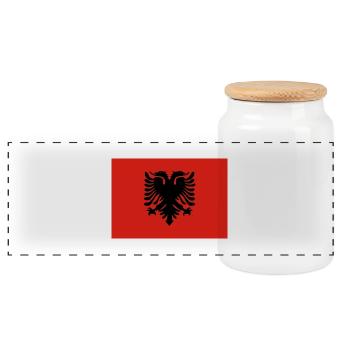Albanian Eagle Flag Design - Panoramic Cookie Jar with Wooden Lid - white - Front
