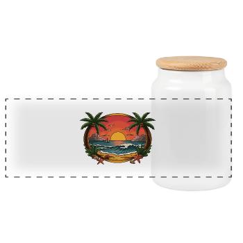 Tropical Sunset Wave Circle - Panoramic Cookie Jar with Wooden Lid - white - Front