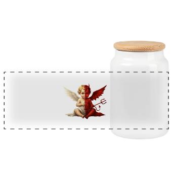 Dual Angel Devil Cherub - Panorama Keksdose mit Holzdeckel - Weiß - Vorne