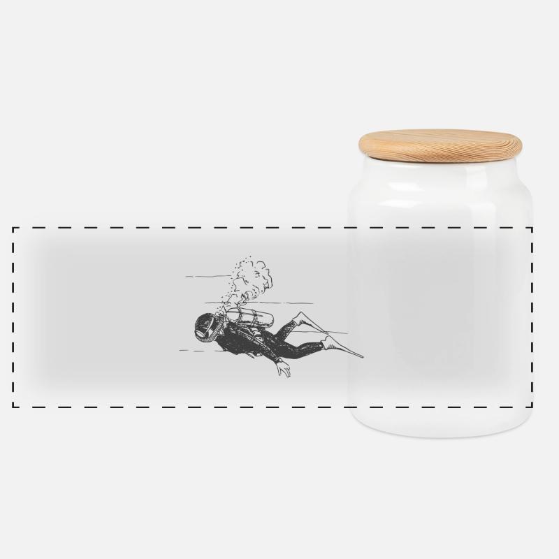 Diver - Panoramic Cookie Jar with Wooden Lid - white