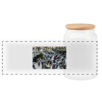 London Central Station - Panoramic Cookie Jar with Wooden Lid - white - Front