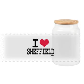 i love sheffield by wam - Panoramic Cookie Jar with Wooden Lid - white - Front