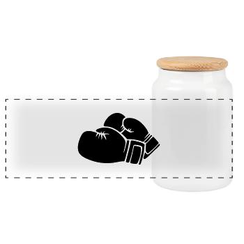 boxing gloves - Panoramic Cookie Jar with Wooden Lid - white - Front