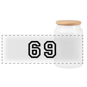 Number - 69 - Panoramic Cookie Jar with Wooden Lid - white - Front