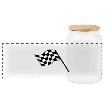 Flag Race Car Destination Motorcycle - Panoramic Cookie Jar with Wooden Lid - white - Front