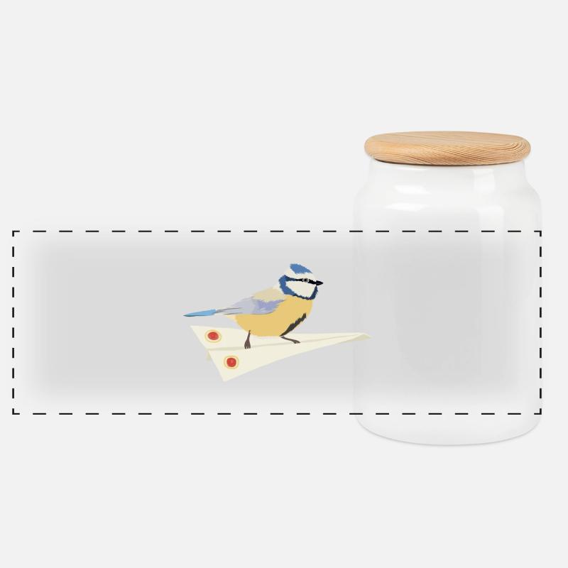 Blaumeise Papierflieger - Panorama Keksdose mit Holzdeckel - Weiß