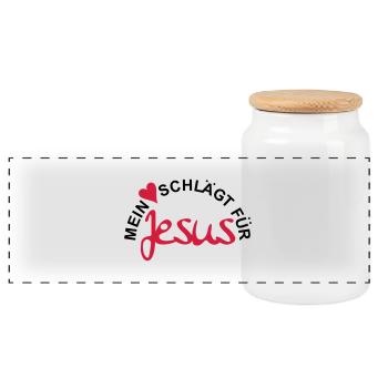 MY HEART BEATS FOR JESUS - Panoramic Cookie Jar with Wooden Lid - white - Front