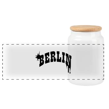 Berlin Schriftzug - Panorama Keksdose mit Holzdeckel - Weiß - Vorne