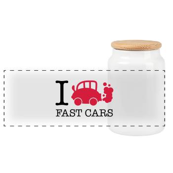 I Love fast cars - Panorama Keksdose mit Holzdeckel - Weiß - Vorne