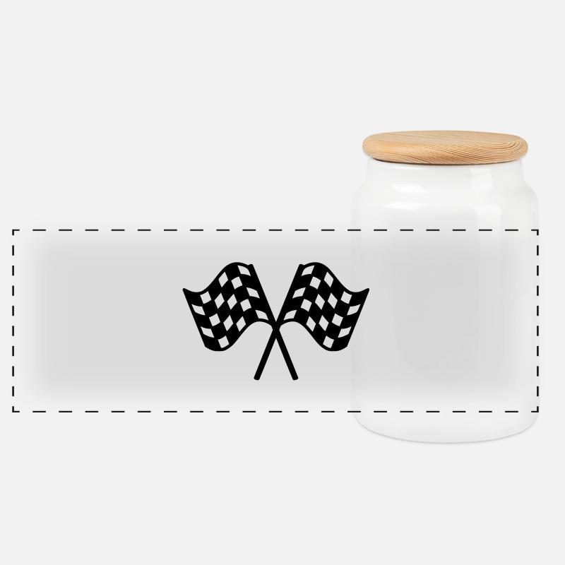 2 flags race - Panoramic Cookie Jar with Wooden Lid - white