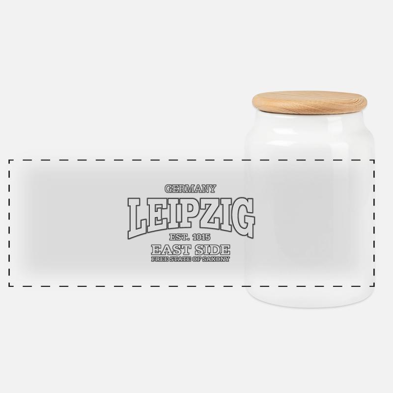 Leipzig (white) - Panorama Keksdose mit Holzdeckel - Weiß