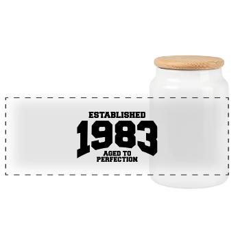 aged to perfection established 1983 (uk) - Panoramic Cookie Jar with Wooden Lid - white - Front
