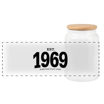EST. 1969 Nineteen Sixty Nine - Panorama Keksdose mit Holzdeckel - Weiß - Vorne