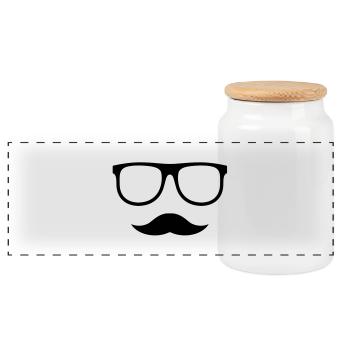 Mustache glasses - Panoramic Cookie Jar with Wooden Lid - white - Front