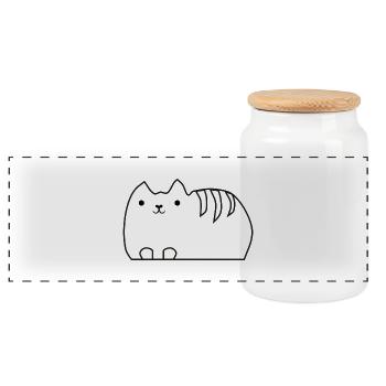 cat - Panoramic Cookie Jar with Wooden Lid - white - Front