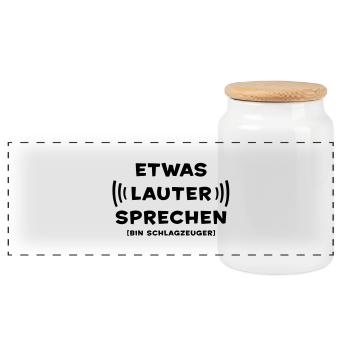 Etwas lauter sprechen - Schlagzeuger - Panorama Keksdose mit Holzdeckel - Weiß - Vorne