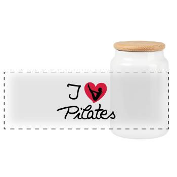 I love Pilates (3) - Panoramic Cookie Jar with Wooden Lid - white - Front