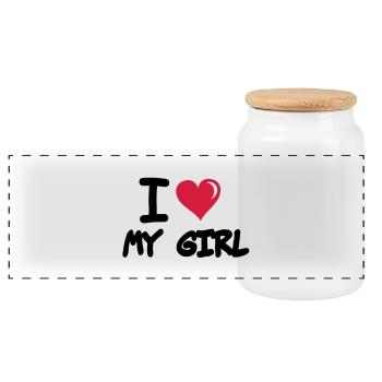 i_love_my_girl - Panoramic Cookie Jar with Wooden Lid - white - Front