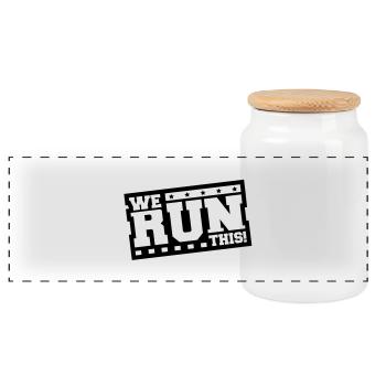 we_run_this_ft1 - Panoramic Cookie Jar with Wooden Lid - white - Front