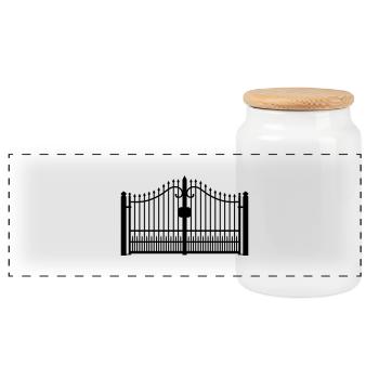 wrought iron gate_c1 - Panoramic Cookie Jar with Wooden Lid - white - Front