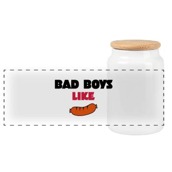 sausage - Panoramic Cookie Jar with Wooden Lid - white - Front