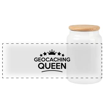 geocaching queen stars - Panoramic Cookie Jar with Wooden Lid - white - Front