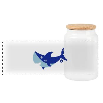 Shark - shark - shark (3 c) - Panoramic Cookie Jar with Wooden Lid - white - Front