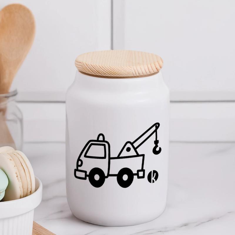 Tow Panoramic Cookie Jar with Wooden Lid
