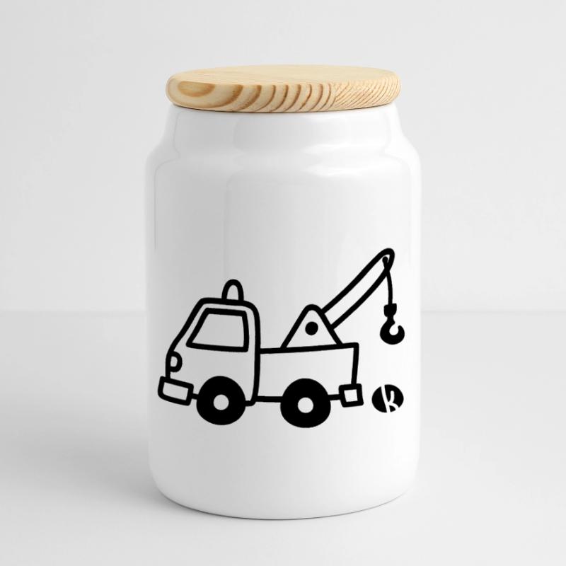 Tow Panoramic Cookie Jar with Wooden Lid