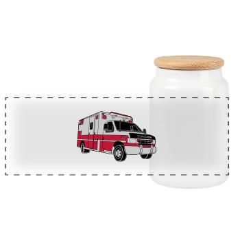Ambulance / Rettungswagen - Panorama Keksdose mit Holzdeckel - Weiß - Vorne