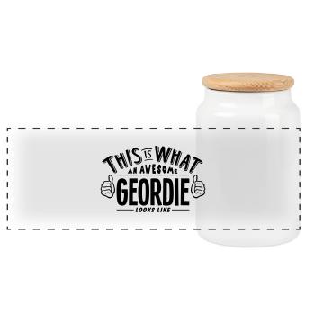 awesome geordie looks like pro design - Panoramic Cookie Jar with Wooden Lid - white - Front